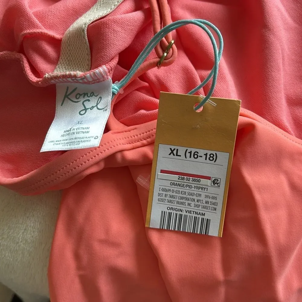 NWT KONA SOL one piece orange swimsuit bra‎ insert removal pads womens size XL